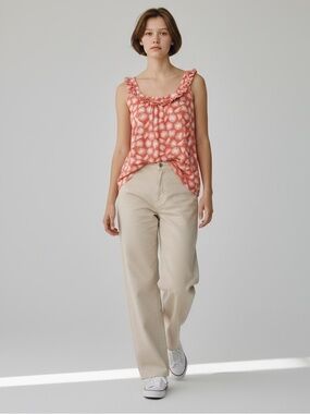 Boden Cotton Lawn Ruffled Scoop Neck Sleeveless Top  ~ size 8